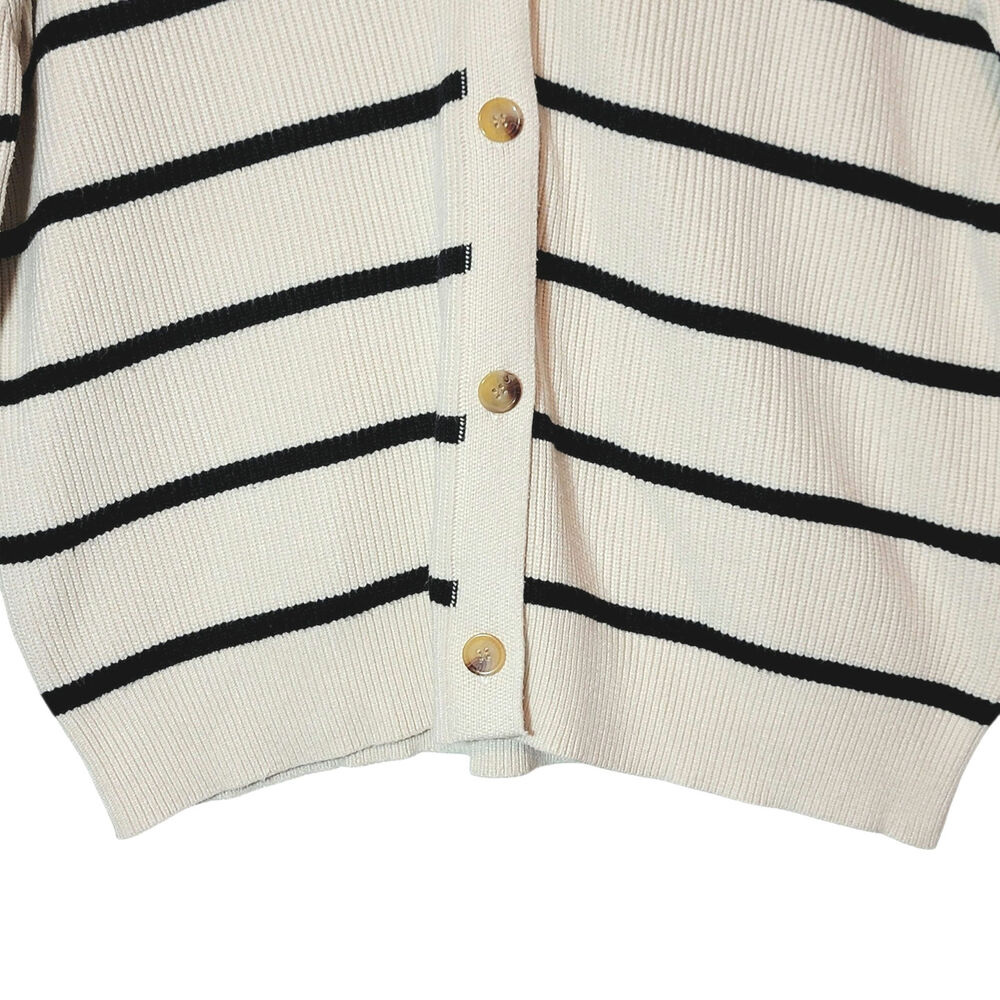 Lillusory Black & Cream Stripe Cardigan Sweater Button Down Relaxed Loose Fit S - Picture 5 of 14